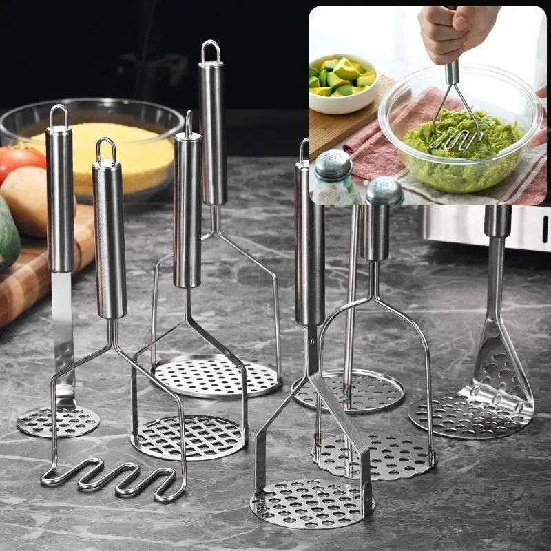 1Pc Stainless Steel Potato Masher, Grid Disc Ricer Ergonomic Handle for Mashed Potato Baby Food Vegetable Guacamole Kitchen Tool