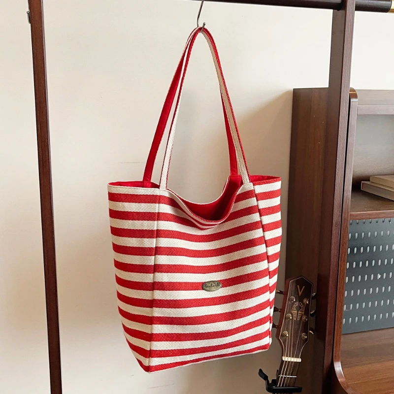 

Полосатая холщовая сумка, корейская версия Ins Tote Bag для отдыха, большая сумка через плечо.