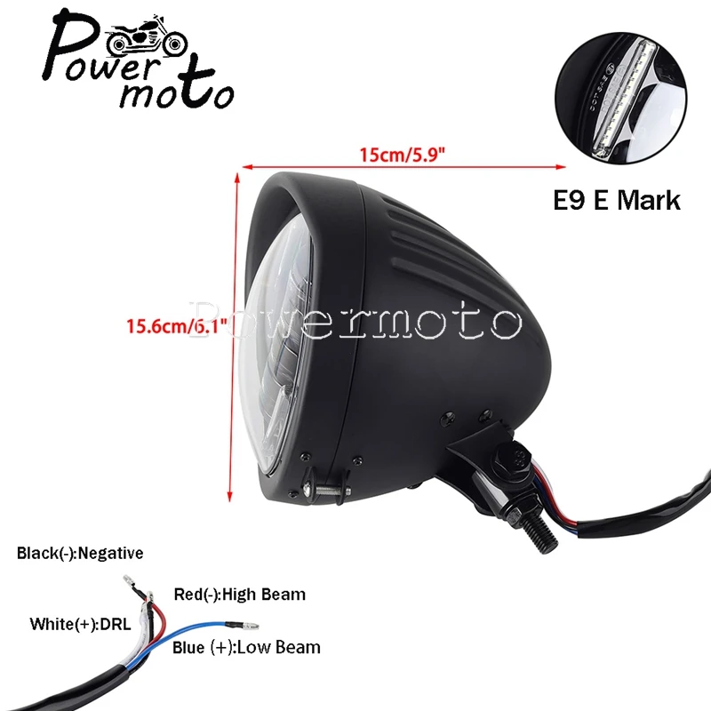 Old School Universal Motorcycle E9 LED Headlight 5.75