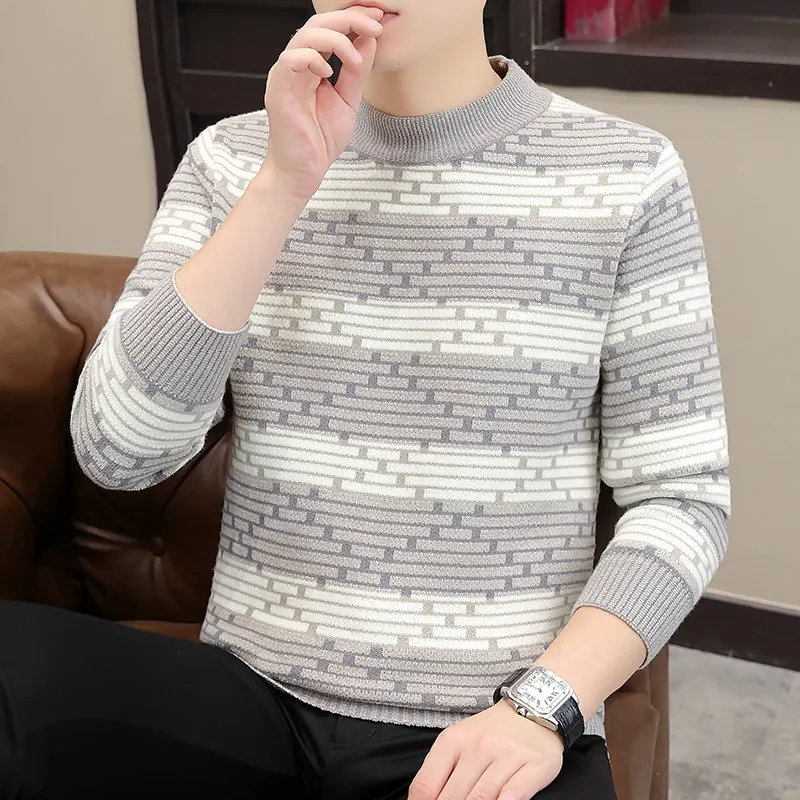 

Men's Winter Warm Stripe Base irt Thiened Chenille Sweater Casual Faionable Inner Wear Polyester Fiber Nylon Fiber