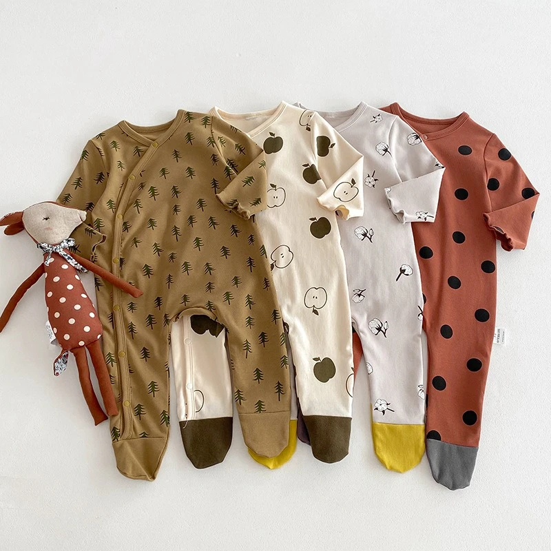 

﻿ Детский комбинезон унисекс с длинными рукавами на ножках, одежда на весну и осень для мальчиков и девочек, повседневный повседневный комбинезон с милым принтом, уличная одежда