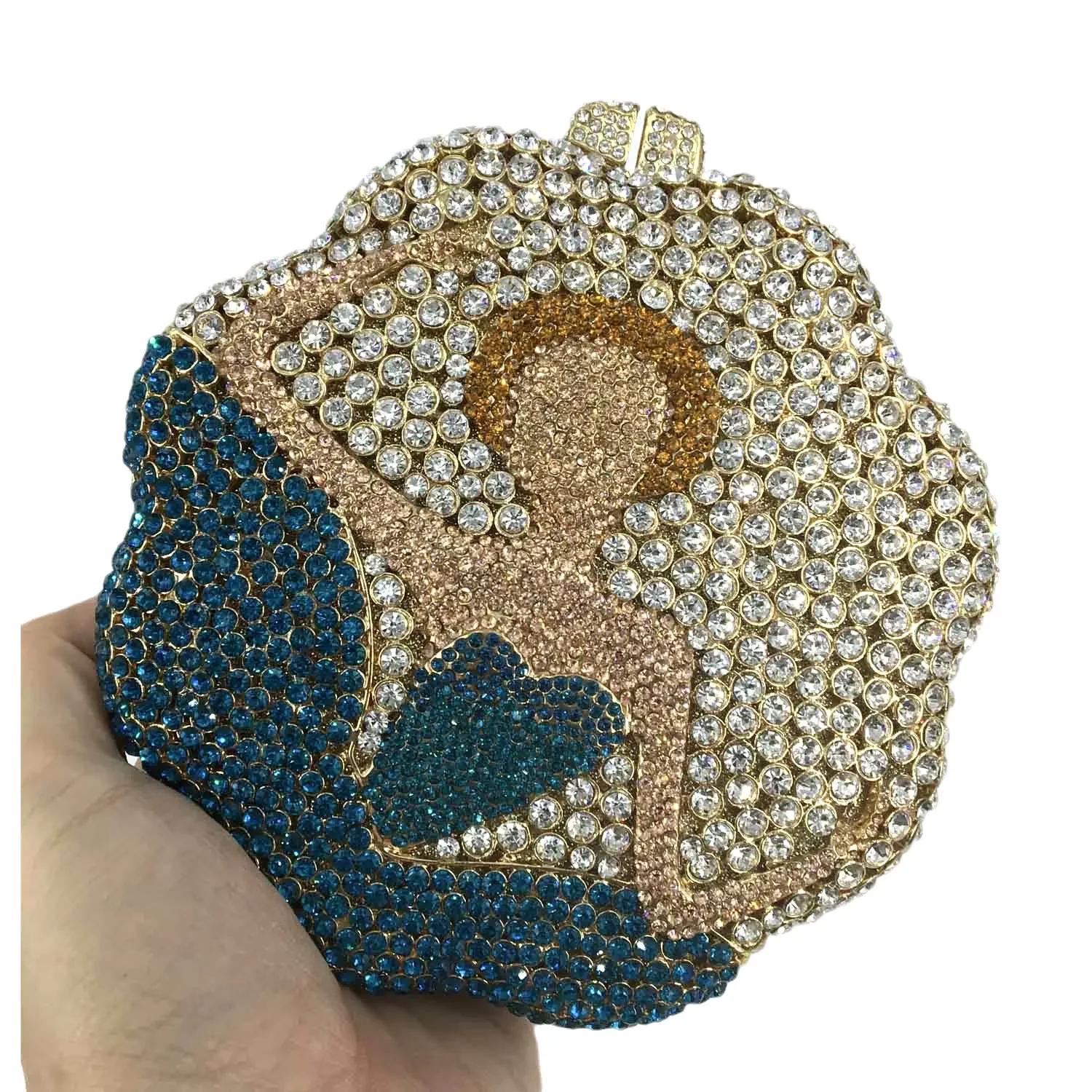 Boutique De FGG Round Ballet Dancer Women Crystal Evening Bags and Clutches Wedding Party Rhinestone Purses and Handbags