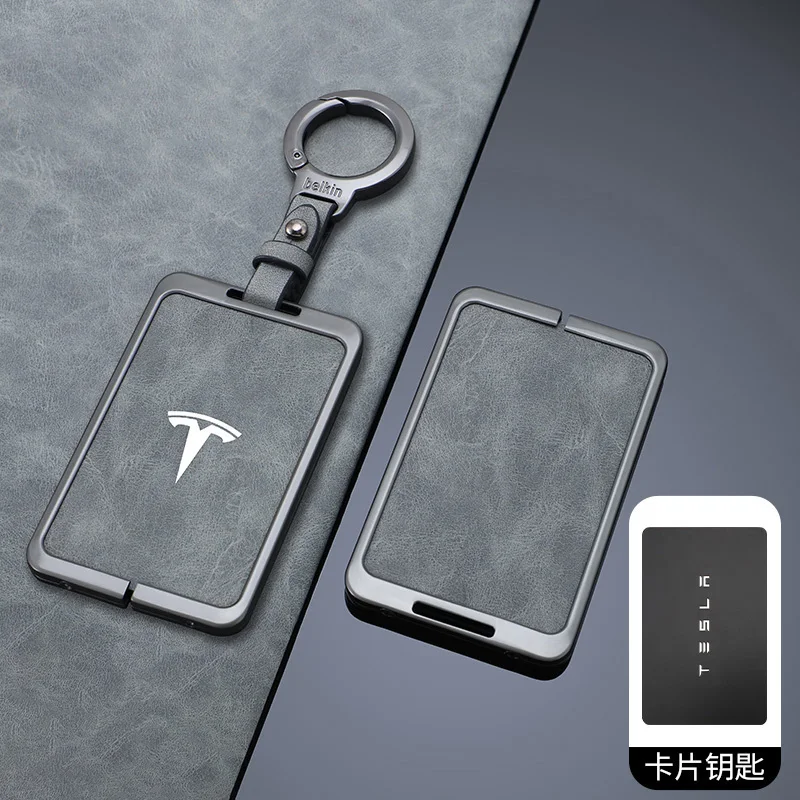 Custodia protettiva in lega di zinco + pelle per auto Smart NFC Card Key Shell Fob per Tesla Model 3 Model S Model X Model Y Accessori