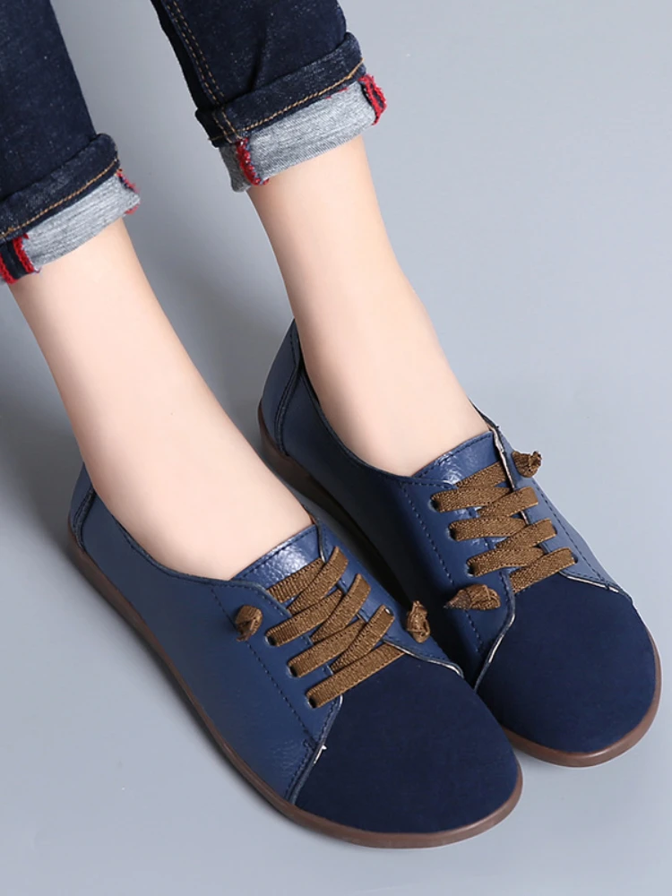 Leather Shoes Woman Spring Ladies Shoes Non-slip Flats Lace Up Sneakers Women Oxford Shoes Plus Size Moccains ladies shoes