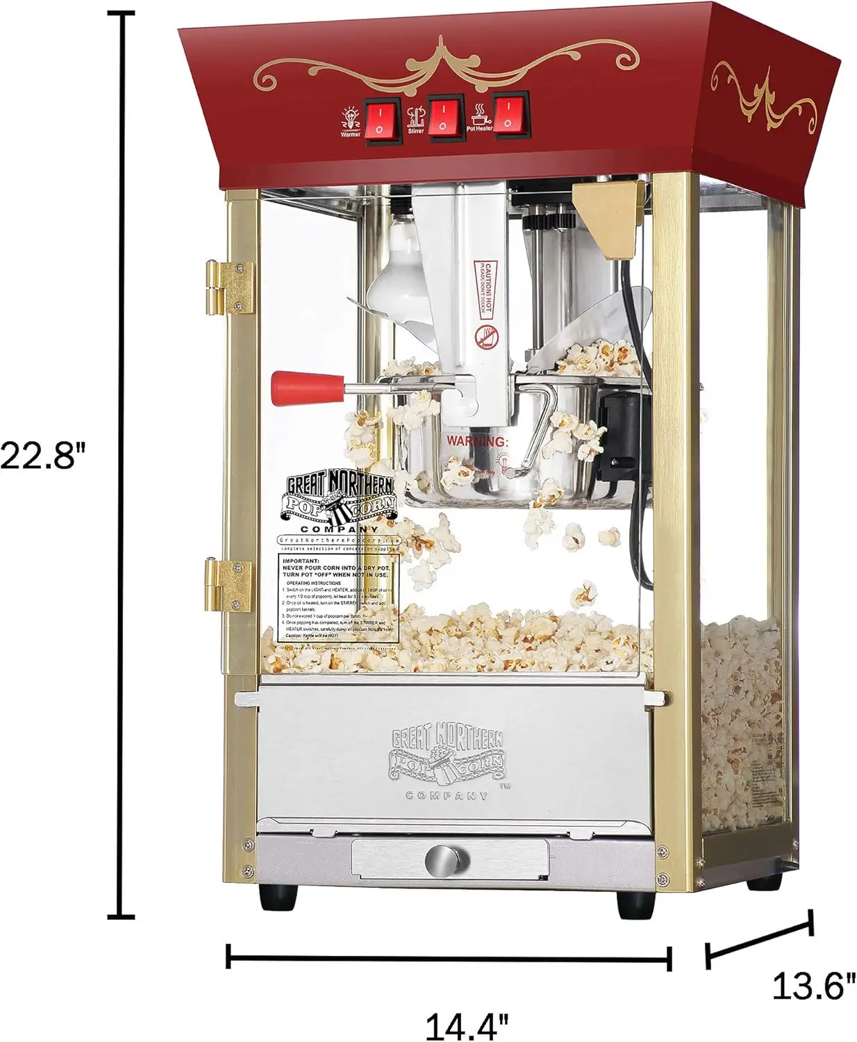 Popcorn Machine - 8oz Popper with Stainless-Steel Kettle, Reject Kernel Tray, Warming Light, and Accessories by Great No