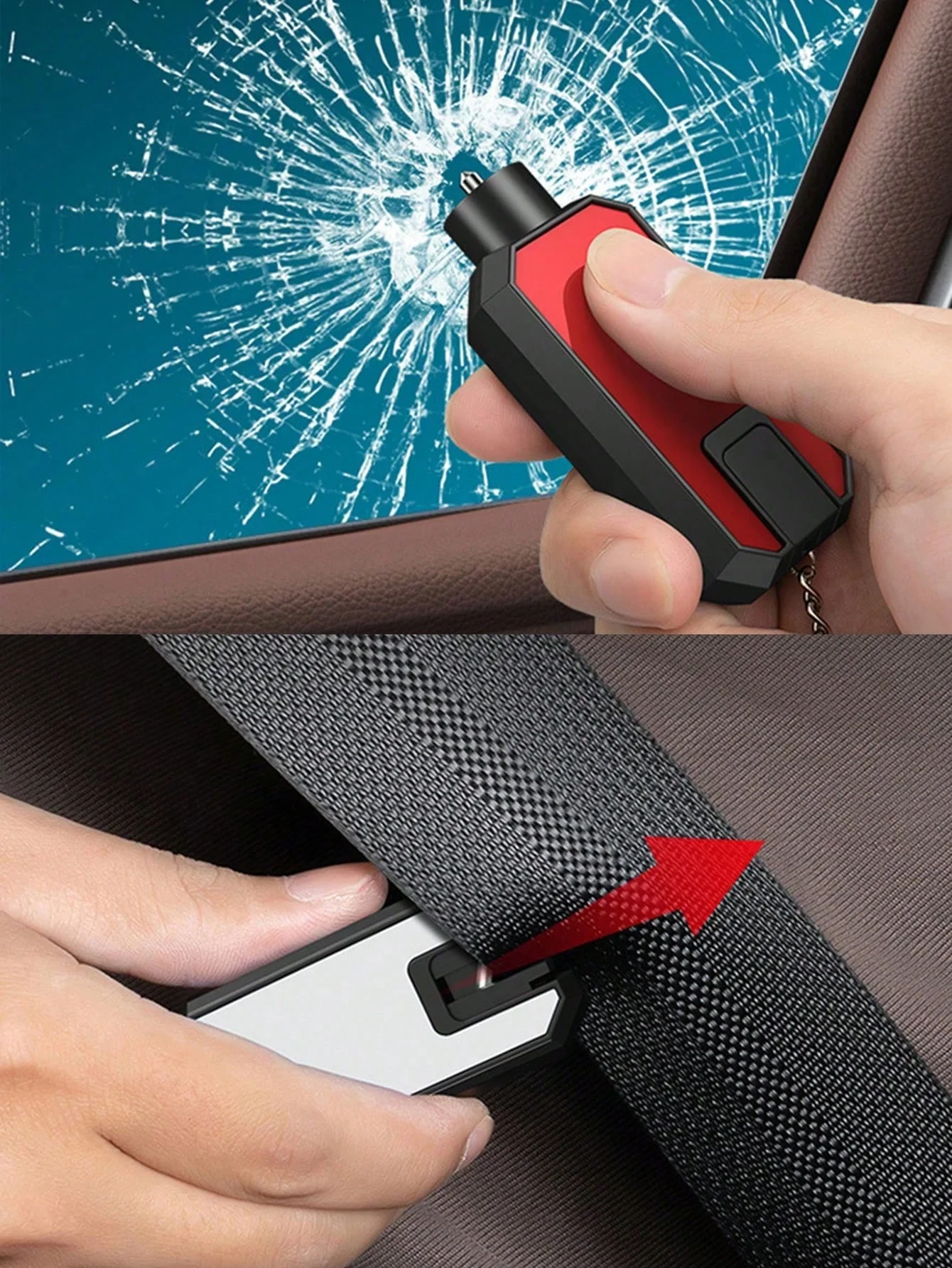 Three in one emergency seat belt cutter, fire hammer, emergency escape tool, multifunctional emergency window breaker