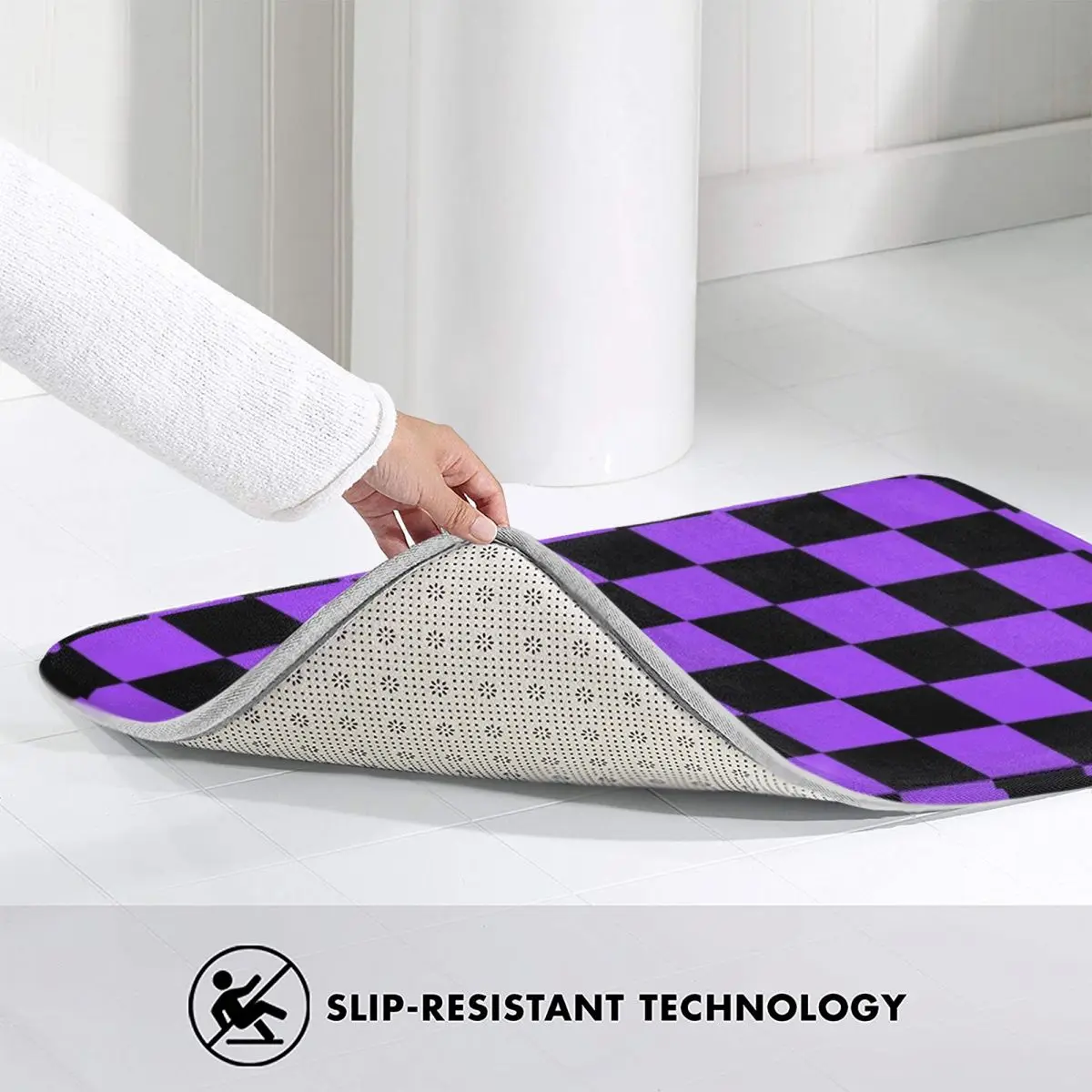 Checkerboard Geometric Plaid Purple And Black Checkered Anti-slip Doormat Floor Mat Carpet Rug for Kitchen Entrance Footpad Mats