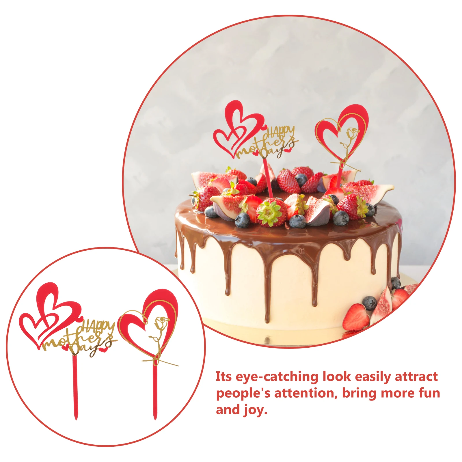 

6pcs Cake Decorating Add Acrylic Safe Food Touch Mothers Day Letters Cupcake Decorations Party Heart Topper Cake Picks