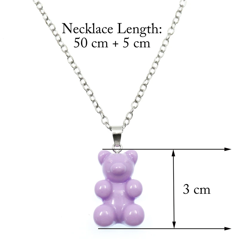 New Cute Candy Color Resin Gummy Bear Pendant Necklaces for Women&Girl Daily Hip Hop Jewelry Party Gifts Femme Bijoux