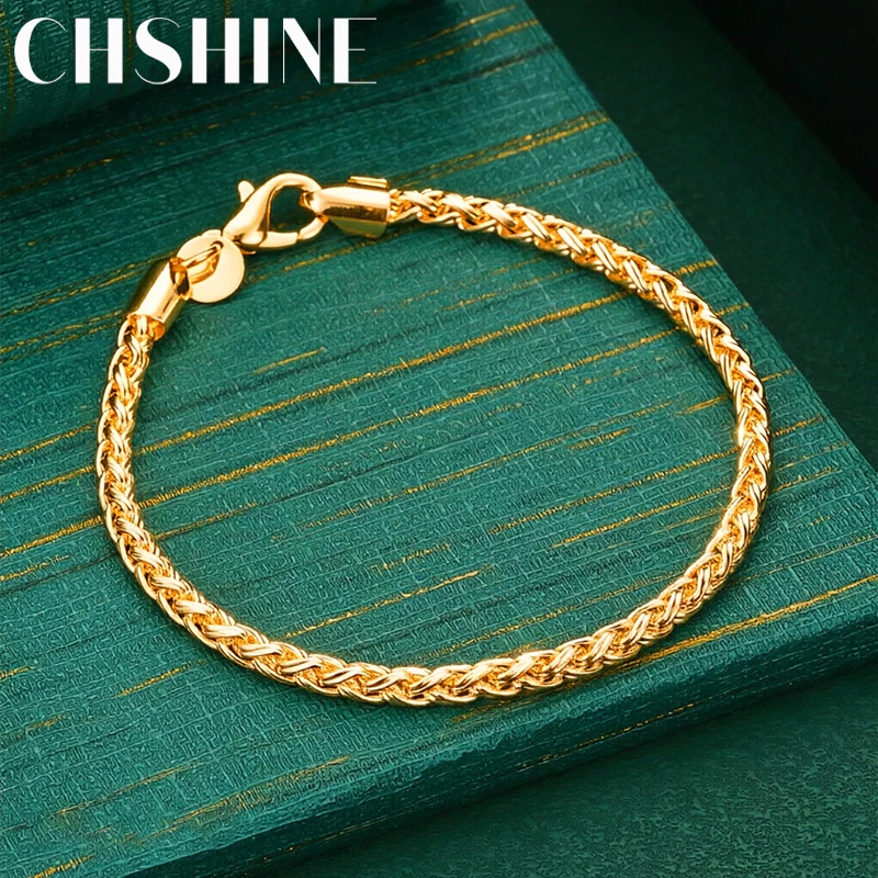 925 Sterling Silver 18K Gold  4MM6MM Braided Rope Chain Bracelet For Women Wedding Party Fashion Charm Jewelry