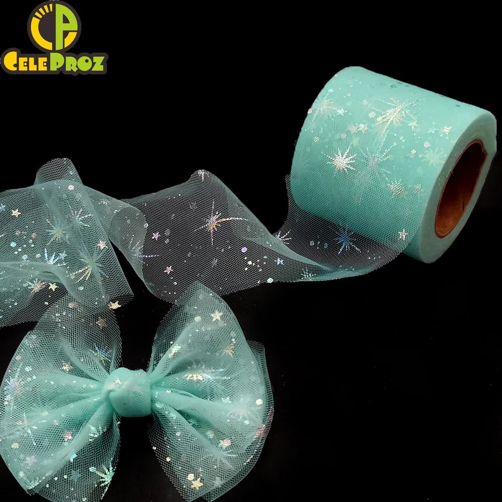 6cm 25Yards Tulle Organza Ribbon Illusory Star Roll Iridescent Tape For Gift Wrap Hair Clip Tutu Skirt Pom DIY Party Decoration