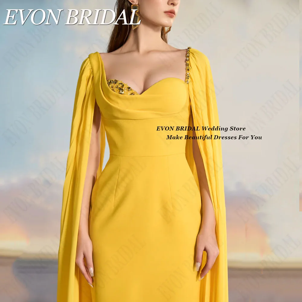 EVON BRIDAL Sweetheart Satin Celebrity Evening Dresses With Cape Dubai Sleeveless Mermaid Sequin vestidos de fiesta Floor Length