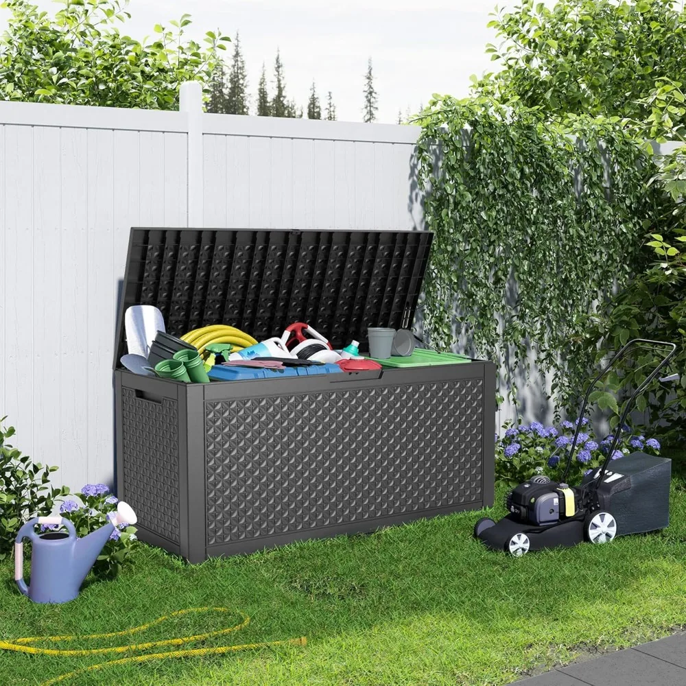 

110 Gallon Deck Box Outdoor, Weatherproof Resin Patio Storage Box, Waterproof Outdoor Storage Boxes with Lid, Customized