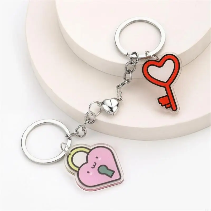 K43F 1 Pair Creative Heart Shaped Couple Keychain Acrylic Key Chain Bag Accessories