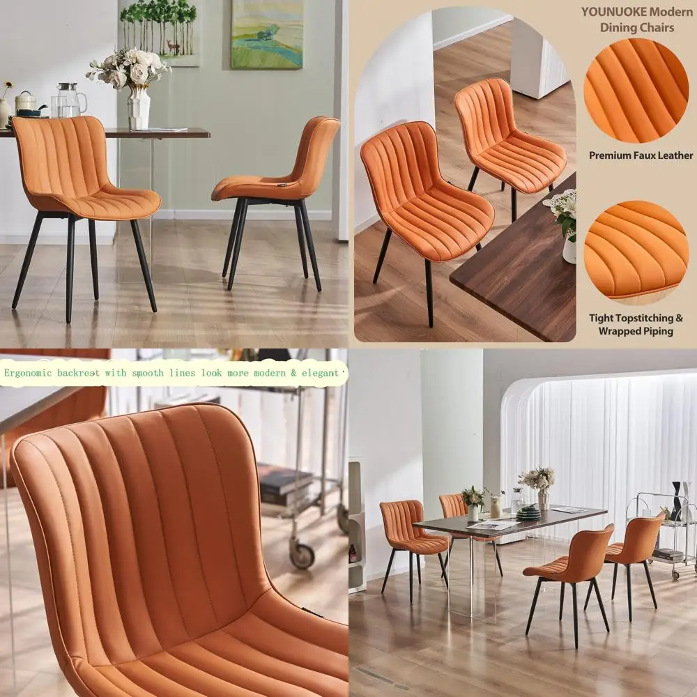 كراسي تناول الطعام الملونة الحديثة في منتصف القرن، مجموعة من 2، كراسي جانبية منجدة من الجلد الصناعي بدون ذراع لتناول الطعام في المطبخ
