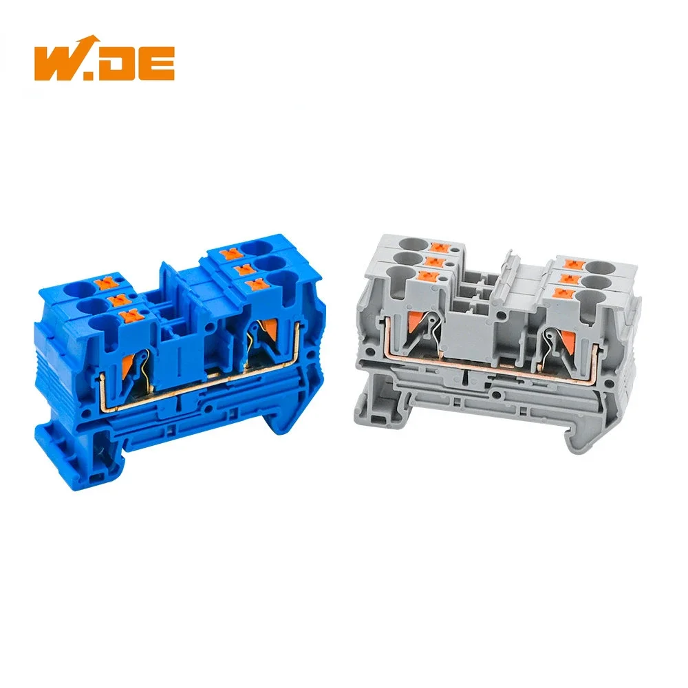 10 Stück PT-4 DIN-Schienenklemmenblock, Federkäfig-Push-In-Durchführungssteckverbinder, schraubenlose Schnellverdrahtung für Schalttafeln