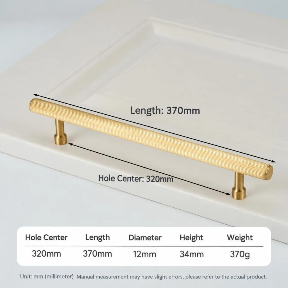 Solid Brass Cabinet Handles Brushed Gold Surface Mounted Furniture Handles Ribbed Cylindrical DIY Friendly Cupboard Handles