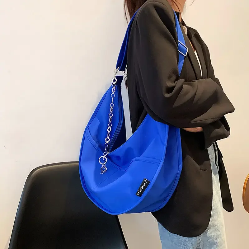 Women Tote Bag Bucket Fashion Nylon Casual Solid Zipper Soft High-Capacity Shoulder Bag Crossbody Bag For Girls All-match
