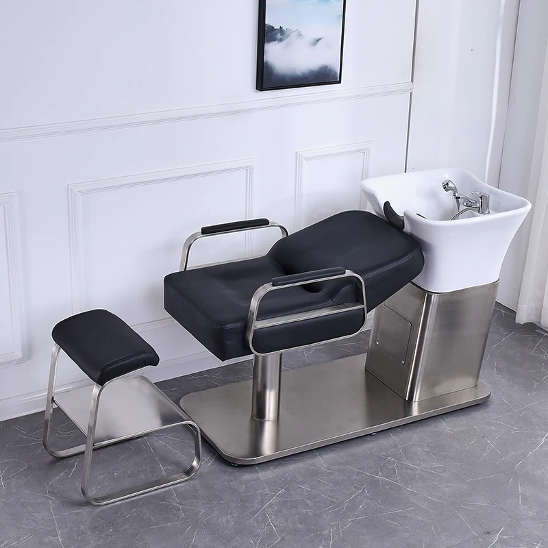 High-end Ceramic Basin Shampoo Beds Barbershop Luxury Hair Salon Ergonomics Shampoo Chair Flushwater Salon Furniture Sillas FYSB