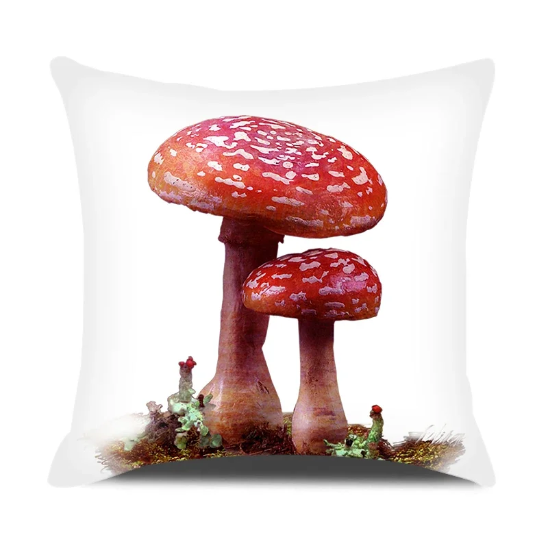 غطاء وسادة لطيف على شكل فطر مع طباعة قطيفة قصيرة لتزيين أريكة غرفة المعيشة وغطاء وسادة مزخرف