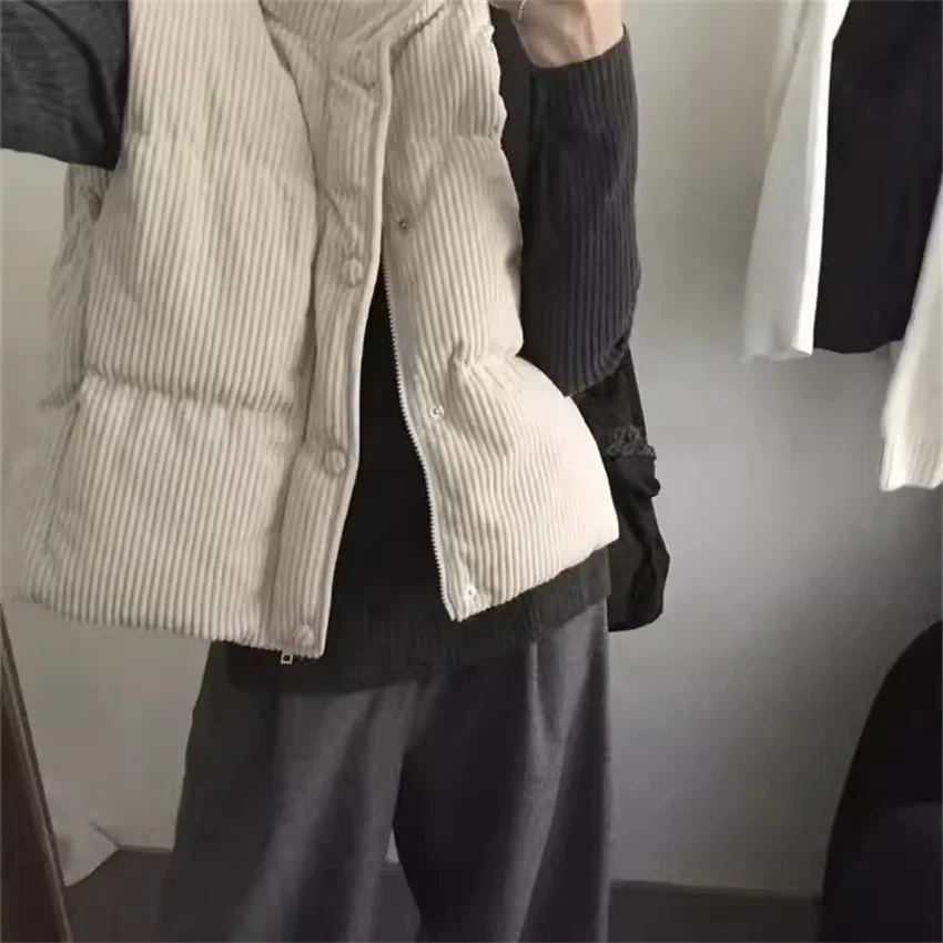 

Gowyimmes Autumn Winter Women Corduroy Vest Women's Short Standing Collar Loose Vests Lady Sleeveless Jacket Coat Outwear PD1805
