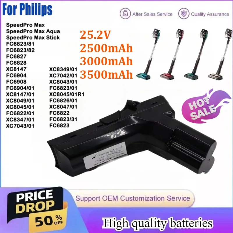 

25.2V Upgraded Battery 3500mAh for Philips Vacuum Cleaner SpeedPro Max Aqua XC8147 FC6823 FC6904 FC6908 FC6822/01 FC6822 FC6827