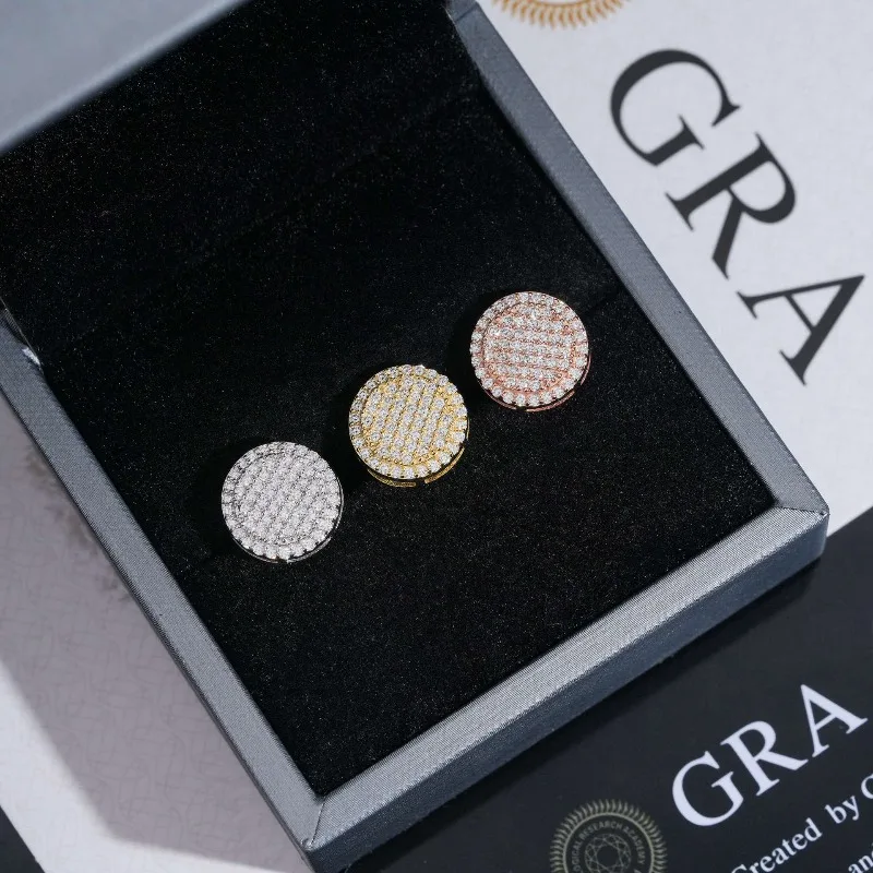 12mm Runde Hiphop Moissanit-Ohrringe mit Schraubverschluss, 925 Sterling Silber Herren Diamant-Ohrstecker, Rock-Schmuck, Testergeprüft mit GRA-Zertifikat, Geschenk – Detail 5