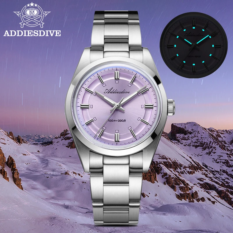 ADDIESDIVE 36mm Quartz Watch Men VH31 AR Coating 3D Scale Waterproof 100m Diving 316L Stainless Steel Dress Watch New AD2515