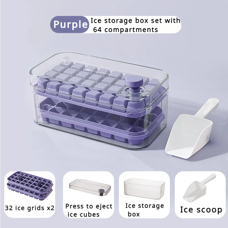 New Tepy 64 Slots Ice Cube Molds Trays with Lid Creative 2 in 1 Ice Cube Molds and Storage Box Remove Ice with One Click