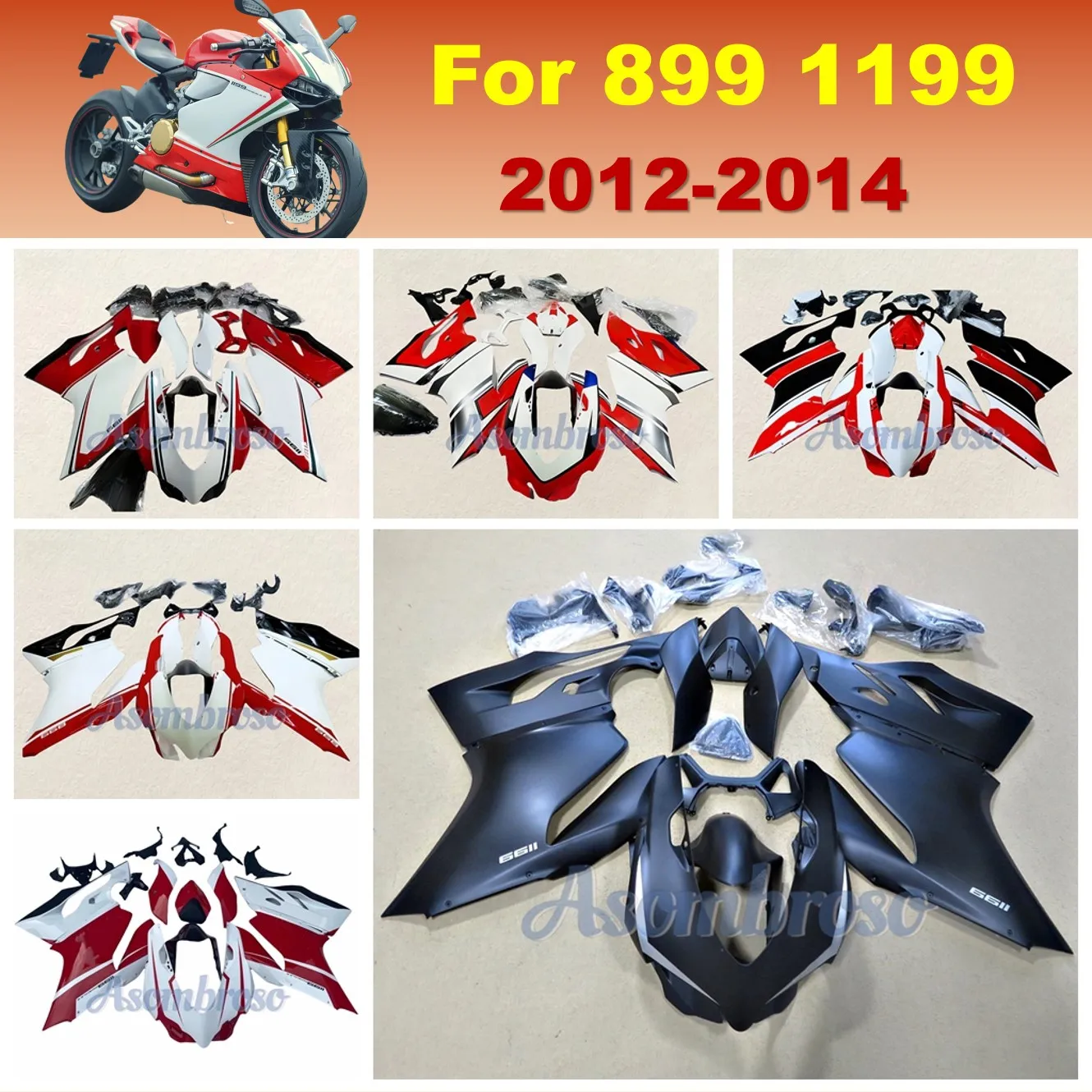 For Ducati 899 1199 2012 2013 2014 Motorcycle Aftermarket Full Set Fairing kit Matte Black body