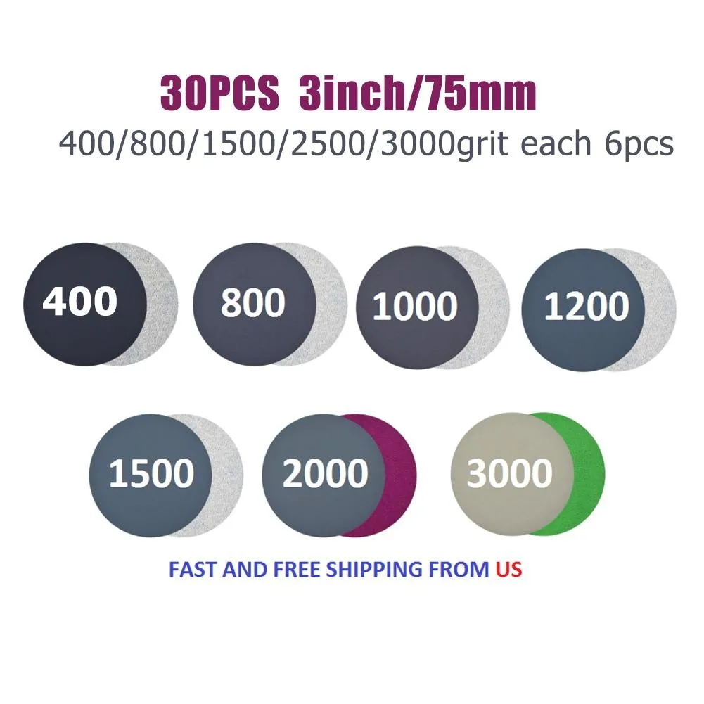 30* Sanding Disc 30pcs Abrasive Pads Durability Flexibility Hook&Loop Round Silicon Carbide Waterproof Wet/Dry Hot