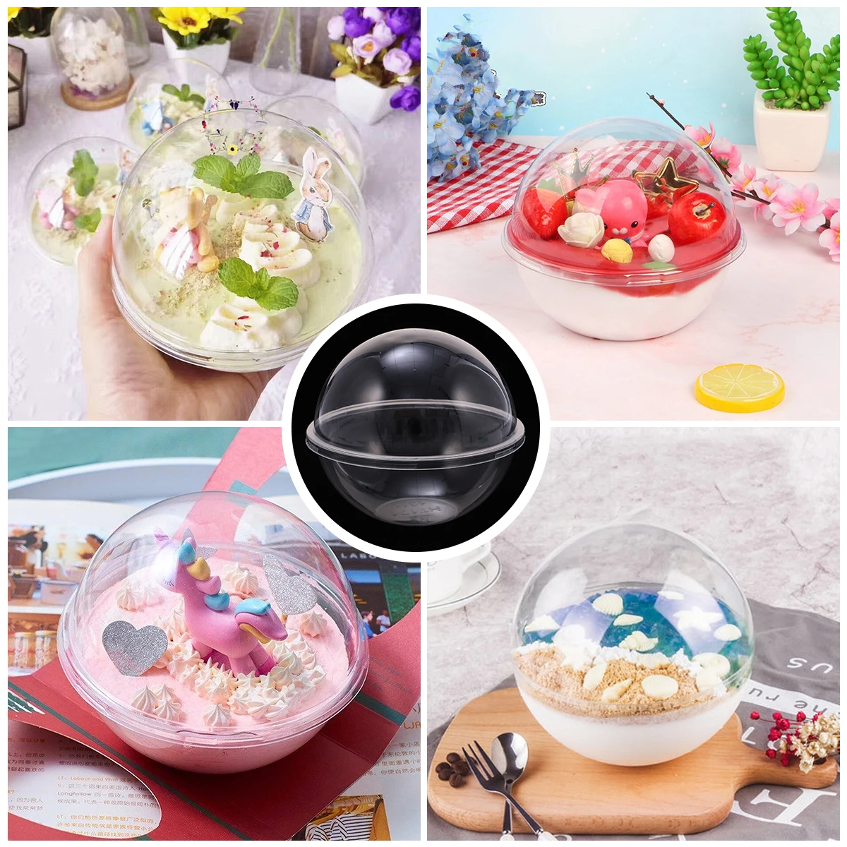 

10pcs Transparent Ball Shape Container Portable Plastic Cake Box 350Ml Mousse Dessert Storage Lightweight Food Preservation Box