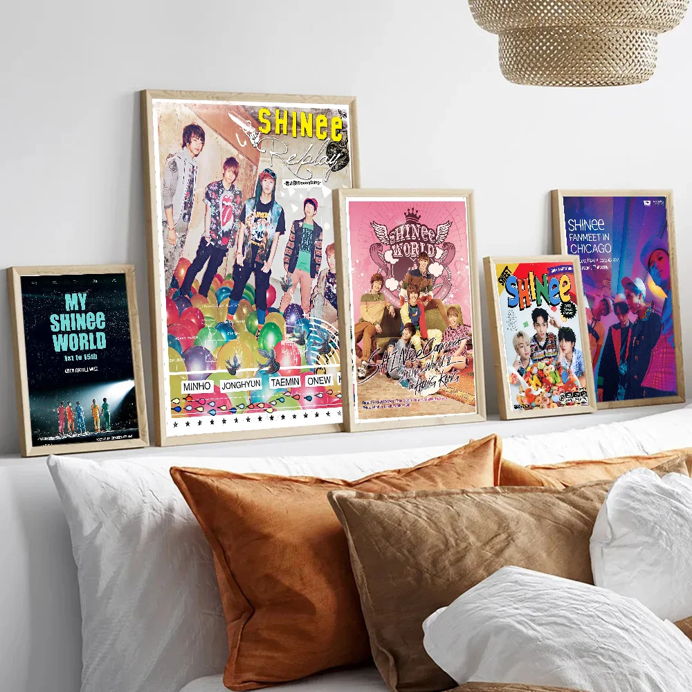 Kpop Korean Boys SHINee Poster Sticky Posters Retro Kraft Paper Sticker DIY Room Bar Cafe Aesthetic Art Wall Painting