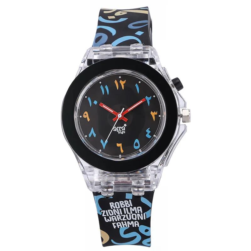 Clear Stock Arabic Numerals Kids Watch Fashion Children Luminous Black Analog Dial Plastic Quartz Watch For Boys Girls Students