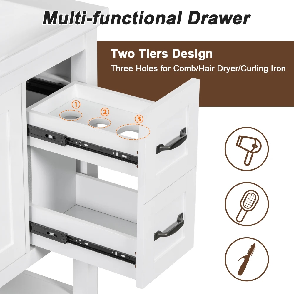 30" Bathroom Vanity Ceramic Sink Top, Vanity Cabinet with Multi-Functional Drawer White Bathroom Cabinet Toilet Storage Cabinet image 4