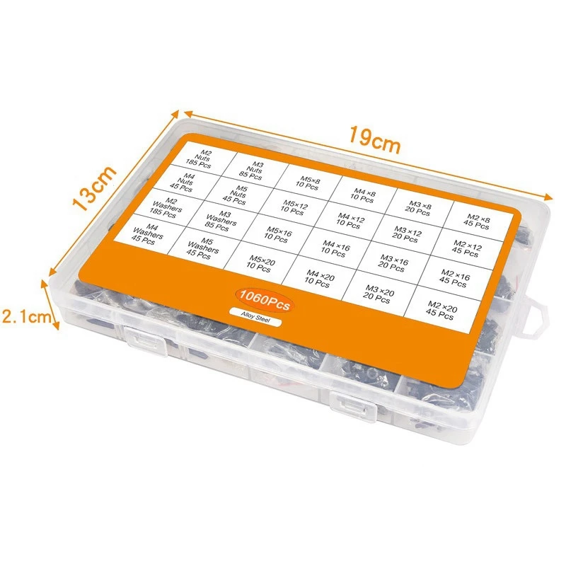 1060Pcs M2 M3 M4 M5 Hex Socket Screw Set Carbon Steel Flat Round Cap Head Screws Bolts And Nuts Assortment Kit