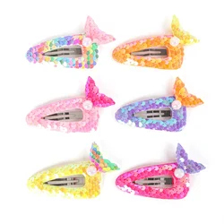 Baby Hair Clips Girls Hairpins Shiny Sequins Barrettes Mermaid Headwear Tail Pearl BB Clip Cute Princess Children Accessories