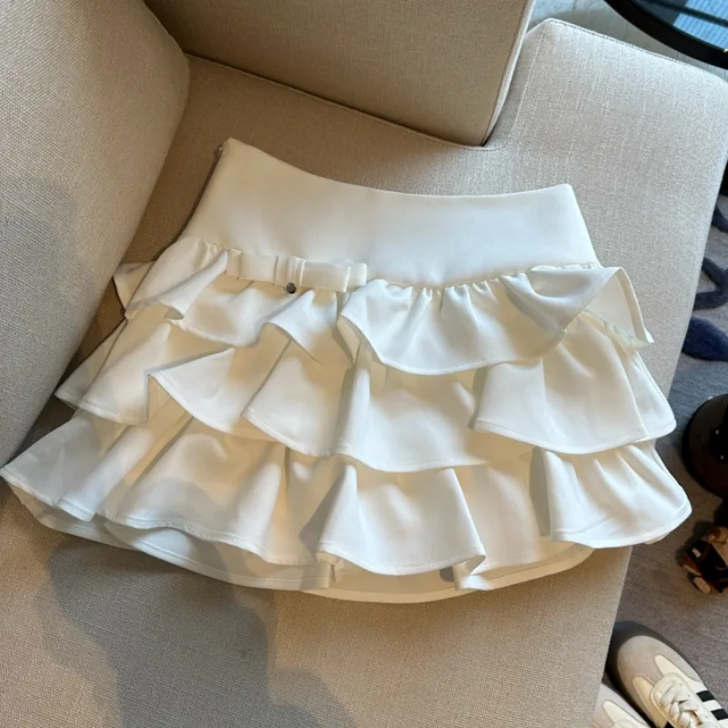 

Белая женская летняя новая короткая юбка А-силуэта с высокой талией, в стиле пэчворк, с кружевной отделкой, пышная, милая, универсальная