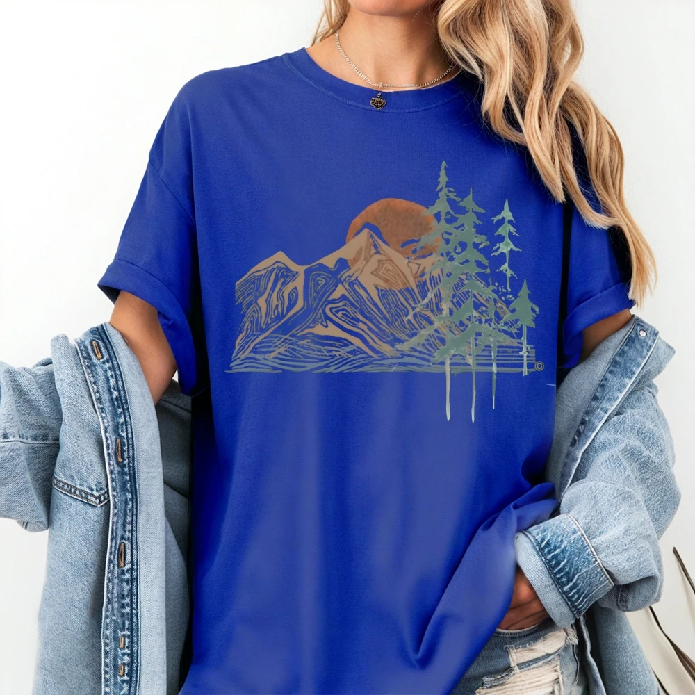 Sunset Hill Grafik-T-Shirt für Damen und Herren, wildes Abenteuer, cooler Sommer, mit Komfort, Farbe, übergroße Sommer-Top-Kleidung