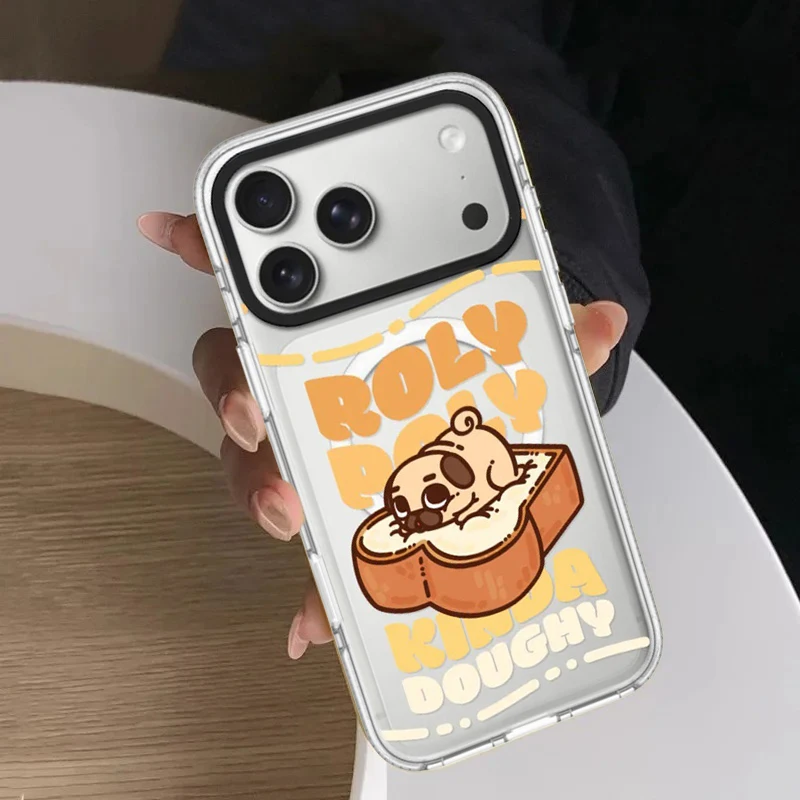 

Cartoon Bread Lapdog Acrylic White Border Magnetic Cover for IPhone 12 13 14 15 16 17 Pro Max Case for IPhone 17 Air
