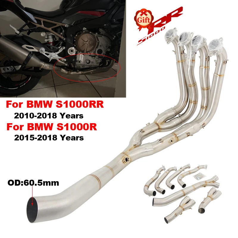 Slip On For BMW S1000RR 2010 - 2018 For S1000R 2015-2018 Motorcycle Exhaust Full System Front Header Link Pipe 60mm Escape Tube