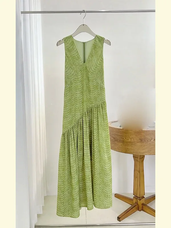 

2025 Women's Clothing Temperament Water Ripple Print Sleeveless Vest Dress Spring Summer New 0707