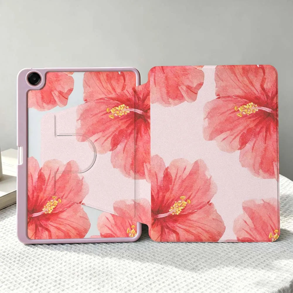 Large Floral Pattern For Samsung Galaxy Tab S11 S10 S9 S8 A11 FE Plus Ultra 360° Rotation Stylus Storage Tablet Case Soft
