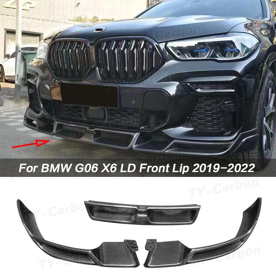 

For BMW X6 G06 Real Carbon Fiber Car Front Bumper Lip Spoiler Trunk Diffuser Splitters Cover Body Kit LD Style FRP 2019-2022