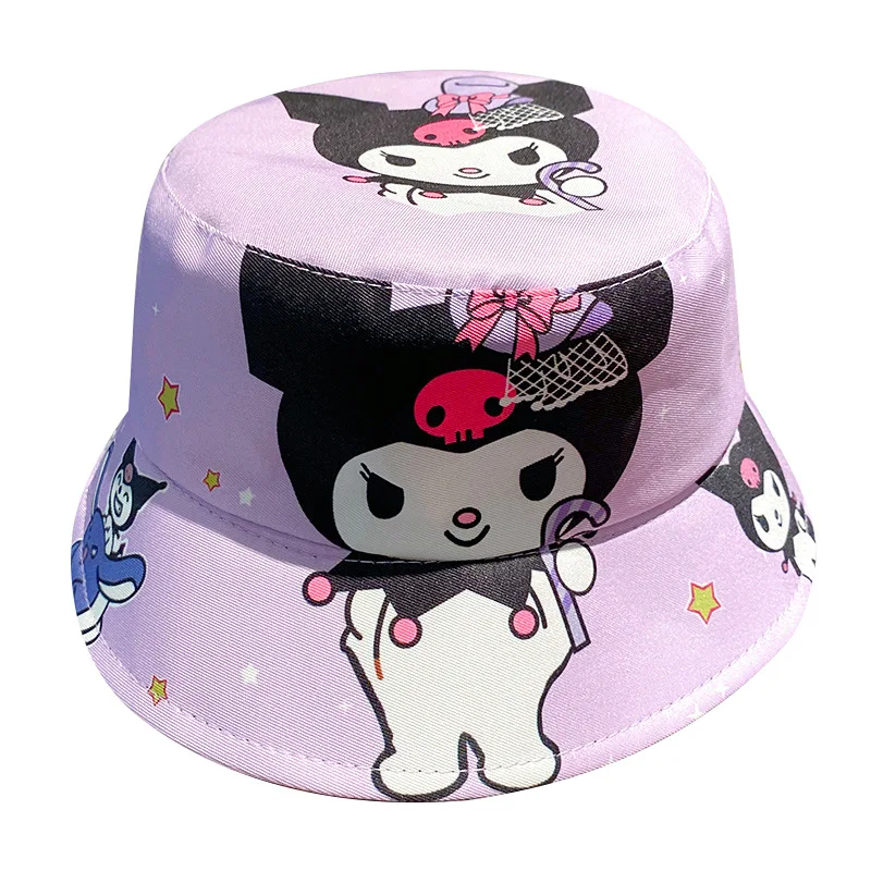 Miniso Kuromi ميلودي قبعة الكرتون سانريو صياد قبعة الأطفال كل مباراة حوض قبعة فتاة صغيرة واقية من الشمس قبعة