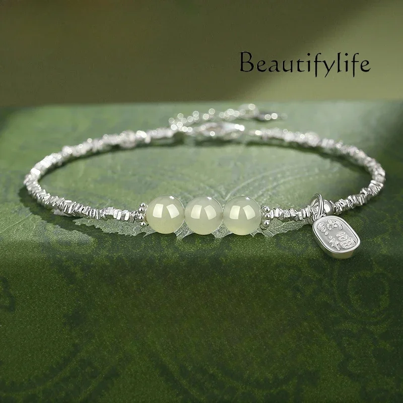 

Sterling silver bracelet women's light luxury niche year new Hetian jade jewelry girlfriend birthday gift