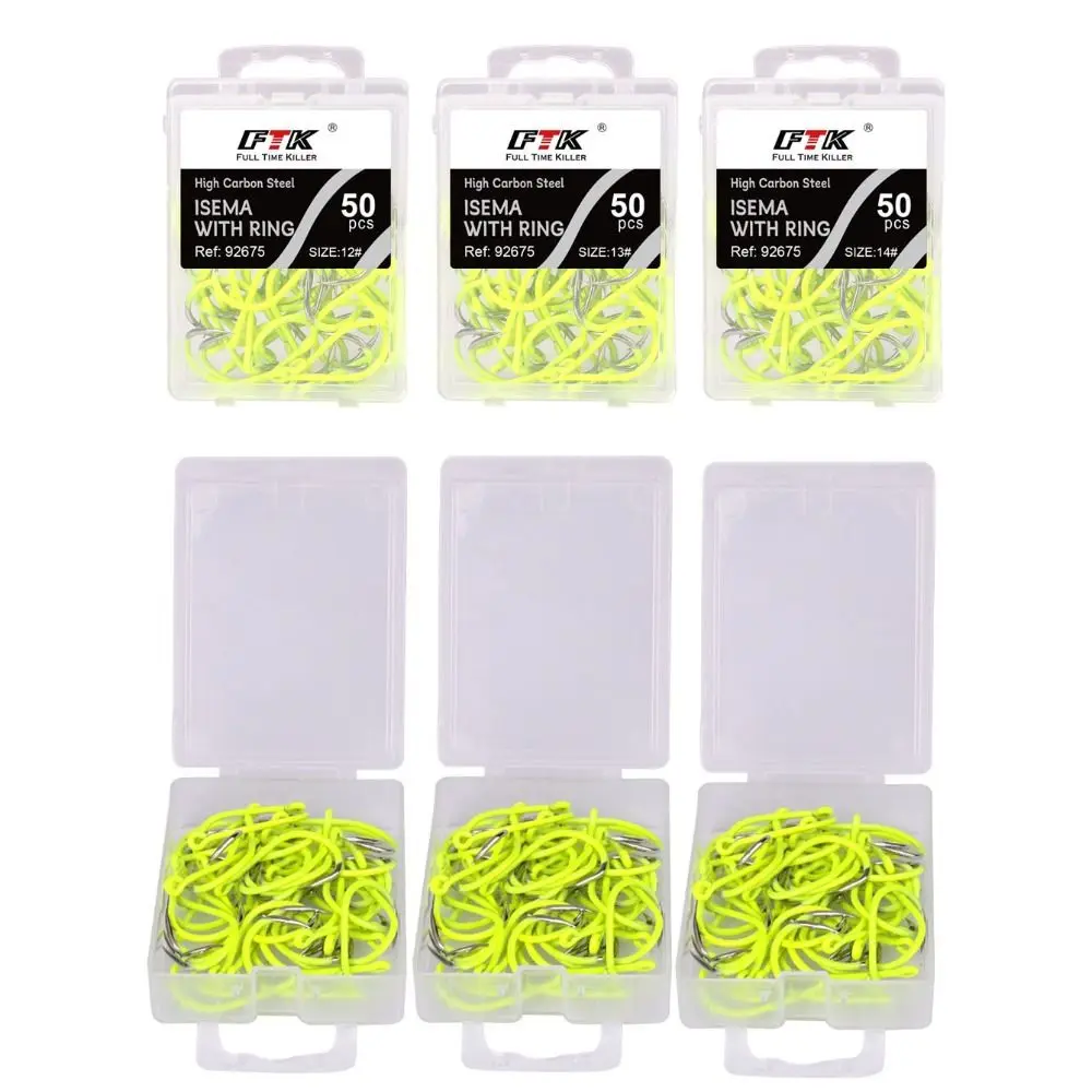 50pcs/box High Carbon Steel Barbed Fishing Hooks Anti-rust Sea Carbon Steel Barbed Hooks With Barb Strong Fluorescence Hook