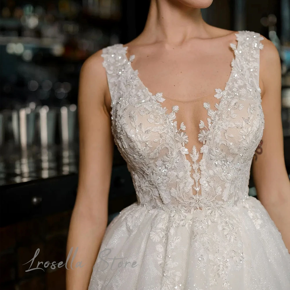 LRosella-abito da sposa Halter per donna, lunghezza del pavimento, a-line, Appliques bohémien, abiti da sposa su misura, elegante, lusso, 2024