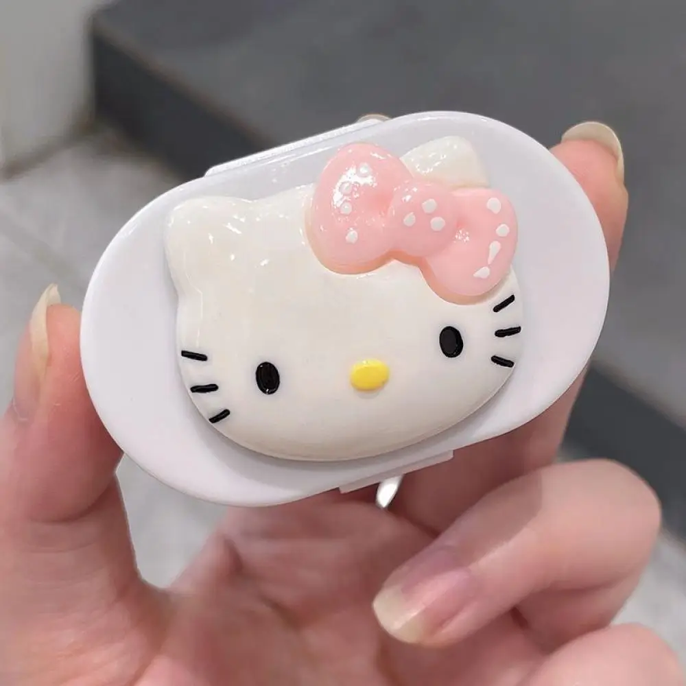 Sanrio Hellokitty Kuromi Mini Cartoon Contact Lens Case Contact Lens Container Girls Travel Holder Storage Eye with Mirror