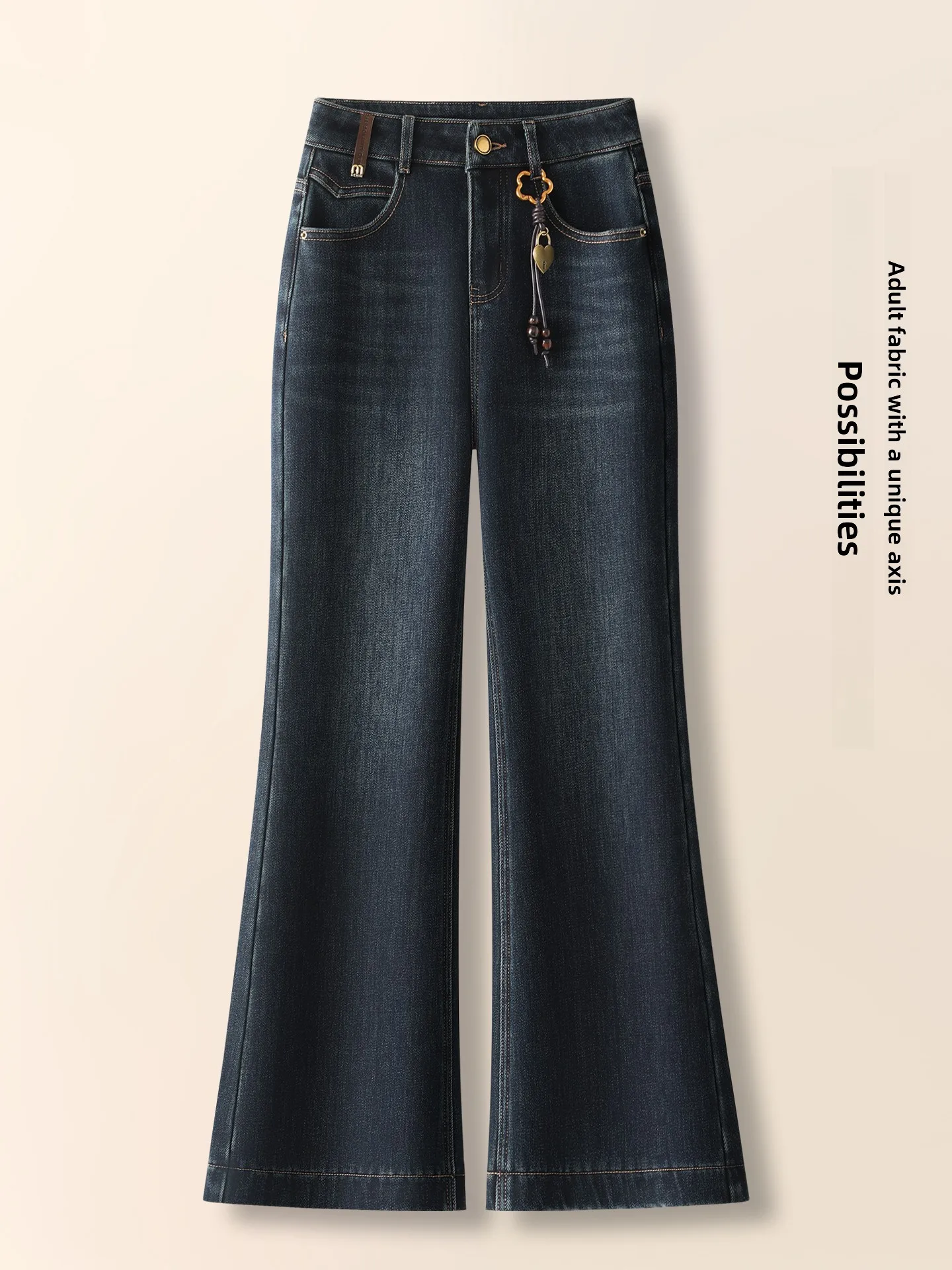 

Retro Blue Fleece Lined Slim Fit High Waist Bootcut Jeans Women's Autumn Winter New Style Dreamy Elegance Casual Cotton Denim